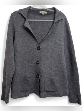 Cocogio merino wool gray cardigan w/ pockets and buttons Size XL cozy minimalist